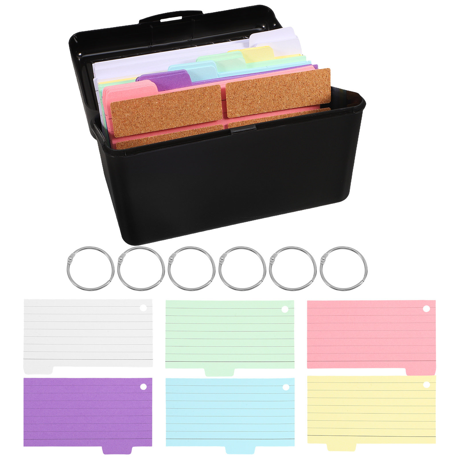 Card Index Box - 1Set Index Card Holder Organizer Black